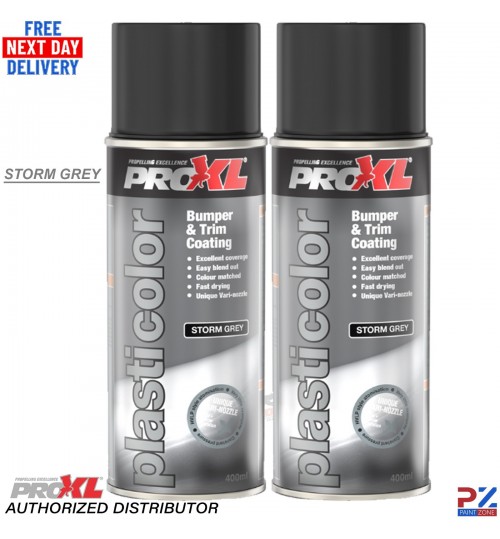 2x ProXL Plasticolor Storm Grey 400ml – 1K Plastic Bumper & Trim Paint Aerosol