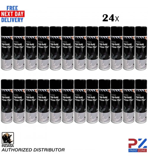 24X INDASA HIGH BUILD PRIMER+ AEROSOL BLACK SPRAY PAINT 500ML