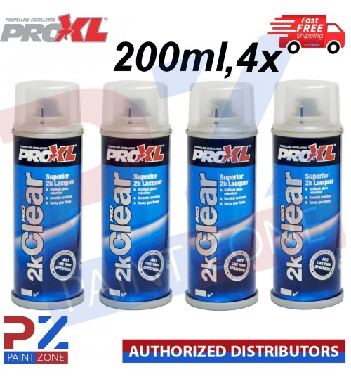 4 X PRO XL PRO 2K CLEAR GLOSS LACQUER PETROL RESISTANT AEROSOL PAINT PROXL 200ML