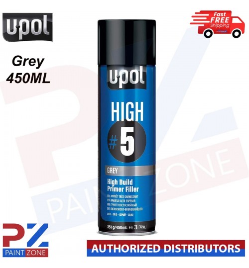U-POL HIGH BUILD FILLER PRIMER GREY (450ML) AEROSOLS UPOL CAN HIGH #5 ‎(0791V)