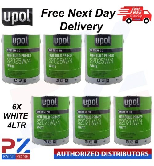 6X U-POL S2025 HS HIGH BUILD PRIMER 2K PRIMER UPOL SYSTEM 20 - 4LTR - WHITE