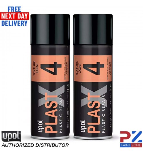 2x UPOL PLAST X 4 - FINE GRAIN FIN TEXTURED PAINT AEROSOL FOR TRIM - 400ML