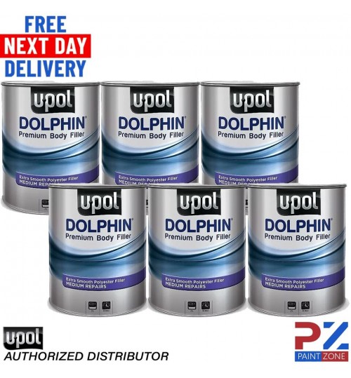 6 X U-POL DOLPHIN PREMIUM BODY FILLER ADVANCE MEDIUM DEPTH REPAIRS 3 LTR