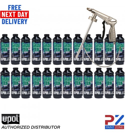 24 X U-POL GRAVITEX PLUS HS STONE CHIP COATING PROTECTER 1L BLACK +UNDERBODY GUN