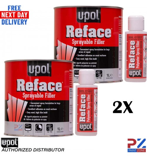 2X U-pol Reface Polyester Spray Filler 1 Litre with Hardener