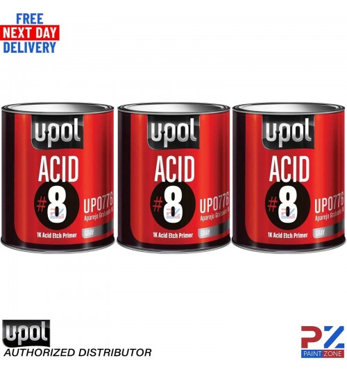 3X U-POL ACID 8 SELF ETCH 1K PRIMER GREY 1LTR - FREE NEXT DAY DELIVERY