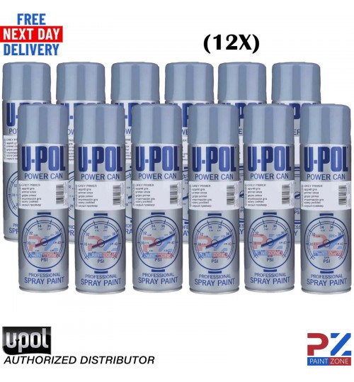12 x U-POL Power Can Grey Primer Filler 500ml Aerosol Spray Cans UPOL Powercan