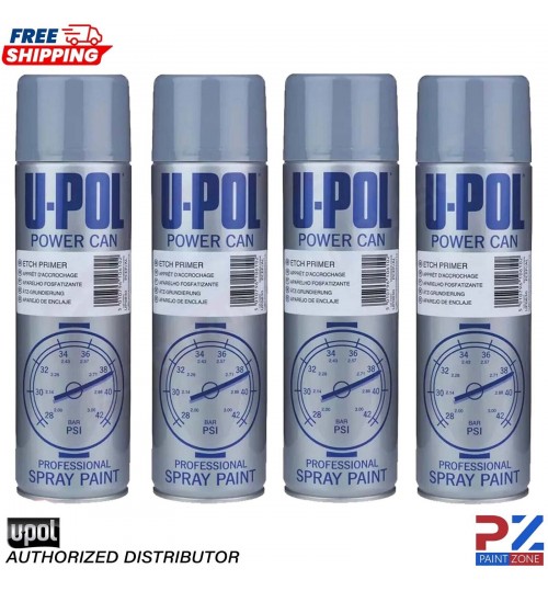4x U-Pol Etch Primer Spray Grey Power Can Direct to metal Anti-Corrosive 500ml