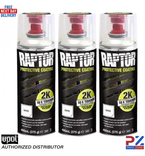 3X UPOL RAPTOR 2K TOUGH BED LINER U-POL PROTECTOR 400ML AEROSOL - WHITE