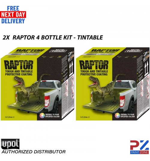 2 X UPOL 3.8L RAPTOR TRUCK BED LINER KITS * 7.6 LTR DEAL/8 BOTTLES - TINTABLE