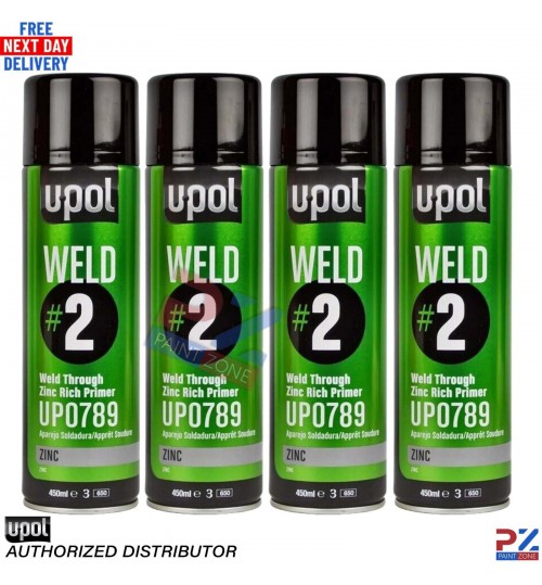 4X U-POL WELD/AL WELD#2 Weld ZINC RICH Through Primer Rich Aerosol 450ML PRIMER