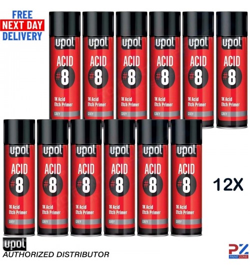 UPOL Acid #8 Grey Etch Primer Aerosol 450ml - 12 Pack with Quick Delivery