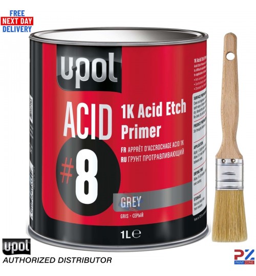 UPOL Etch Primer Acid 8 Grey – 1K 1L – Bare Metal/Steel + Free Brush