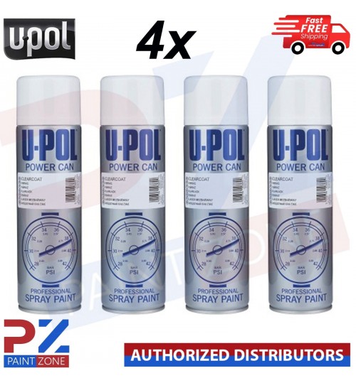 4x U-pol Power Can Clear Coat Aerosol Spray Paint Fast Drying 500ml 