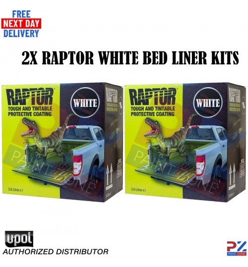 2X U-POL RAPTOR BED LINER UPOL 3.8 KIT *WHITE* 7.6LTR DEAL - INCLUDES HARDENER