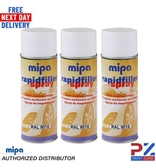 3 X MIPA RAPID PRIMER SPRAY RAL 9010 AEROSOL - 400ML