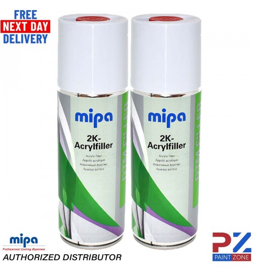 2X MIPA 2K Acrylfiller Spray GREY 2K Primer Filler 400ml Aerosol Inc Hardener