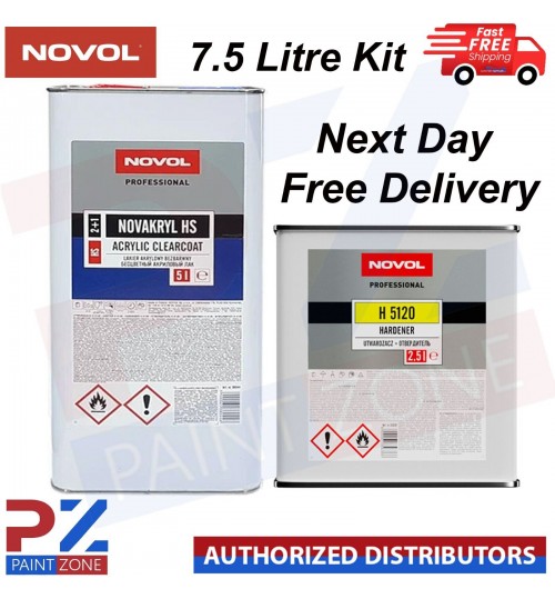 NOVOL NOVAKRYL HS ACRYLIC CLEARCOAT 5L - WITH H5120 FAST HARDENER 7.5 LITRE KIT